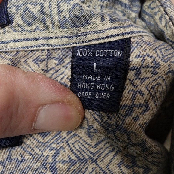 VINTAGE GANT PRINTED TWILL SHORT SLEEVE BUTTON DOWN SHIRT MENS SIZE L 90s - Picture 8 of 8